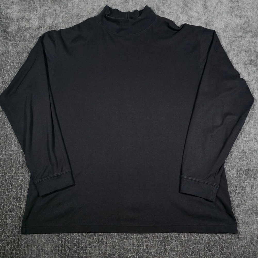 LL Bean Mens Black Mock Neck Long Sleeve Cotton Shirt Large L-REG 0KV61 Tactical